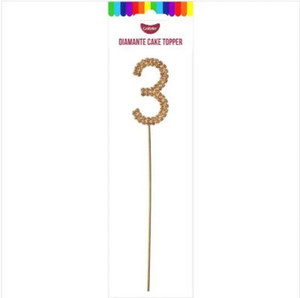 Products: Number 3 Gold Diamante Cake Topper. Glitz and Glamour
