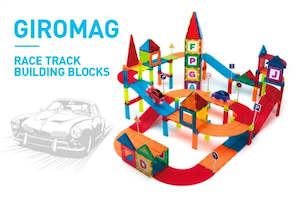 Magnetic Toys: Giromag 126 Pcs Magnetic Tiles Building Blocks Racing Track Set