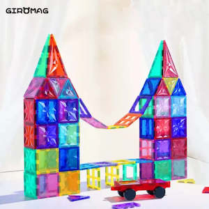 Magnetic Toys: Giromag 100 Pcs Star Shine Magnetic Tiles Building Blocks