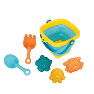 Bath Toys: 5-Piece Bath Beach Toy Set With Folding Bucket