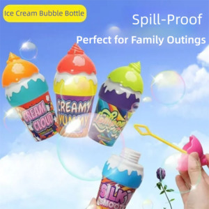 Bath Toys: Ice Cream Shape Children Bubble Blowing Toys Inverted Without Spilling Liquid 30ML