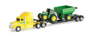 John Deere: TOMY JOHN DEERE YELLOW HAULER SEMI AND TRACTOR WITH TRAILER