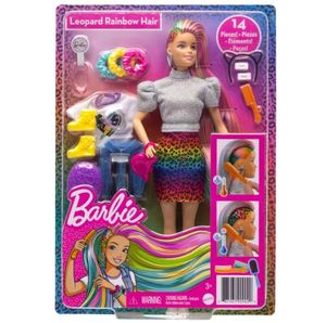 Barbie: Barbie Leopard Rainbow Hair Doll Rainbow Skirt