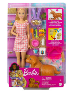 Barbie: Barbie And Newborn Pups Playset With Blonde Doll