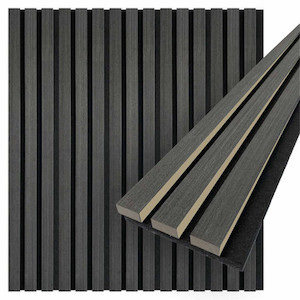 Acoustic Slat Wall Panels 2.88m² (2.4 x 1.2M) Black Oak 1-Side (2x600mm wide)