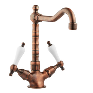 Country Farmhouse Kitchen Tap - Porcelain Levers - Rubbed Bronze / Porcelain Lev&hellip;
