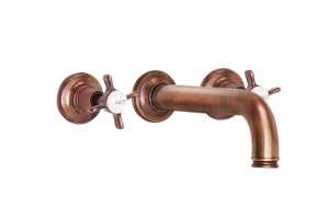 Wall Three Hole Lever Taps With Bath Spout - Cross Handles