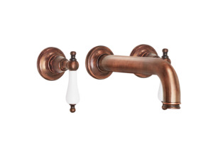 Wall Three Hole Lever Taps With Bath Spout - Porcelain Levers