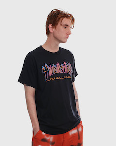 Sale Apparel: Thrasher Double Flame Neon Shirt - Black - Sale