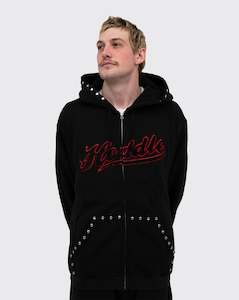 Hoddle Intarsia Script Zip Up Hoodie - Black
