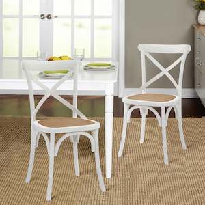 Dining Chairs: Aaron Dining Chair with Rattan Seat - Set of 2 - White