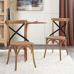 Aaron Dining Chair with Rattan Seat - Set of 2 - Oak