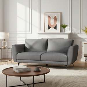 3 Seater Sofas: Rivel Chenille 3 Seater Sofa - Ash Grey