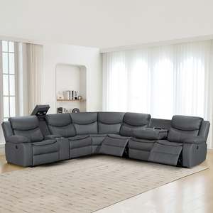 Living Room: Mandan Electric Recliner Corner Sofa - Grey