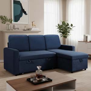 Amy 3 Seater Sofa Bed with Storage - Blue