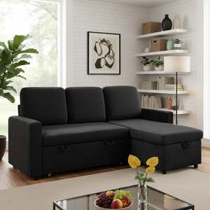 Amy 3 Seater Sofa Bed with Storage - Black