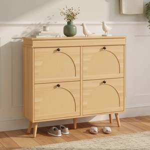 Hallway: Solma 4 Drawer Shoe Cabinet Storage Rack - White Elm