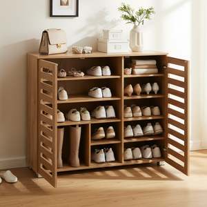Hallway: Loma 3 Door Shoe Cabinet Storage Rack - Dark Oak