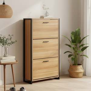 Hallway: Vard 3 Drawer Shoe Cabinet Storage Rack - Light Teak