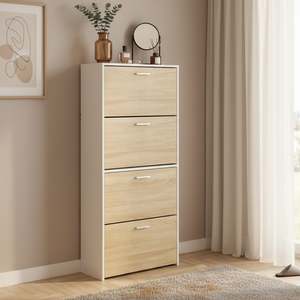 Hallway: Navo 4 Drawer Shoe Cabinet Storage Rack - White Oak
