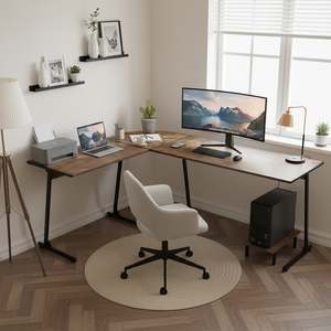 Corner Desks: Nordix L-Shaped Computer Corner Desk - Rustic Brown