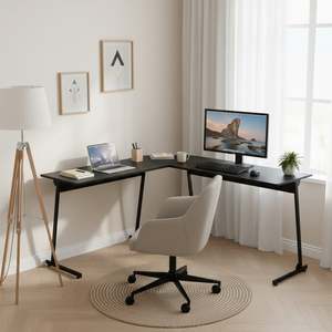 Nordix L-Shaped Computer Corner Desk - Black