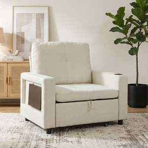 Mist 1 Seater Sofa Bed With Cup Holder And Side Tray - Cream