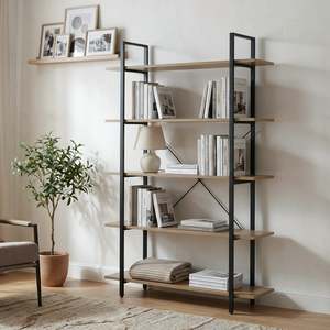 Bookcases & Shelving: Forge 5 Tier Bookshelf - Light Grey Wood