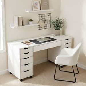 Desks: Ennova Rolling Computer Desk with Drawers - White