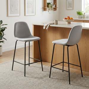 Selo Velvet Bar Stool - Set Of 2 - Light Grey