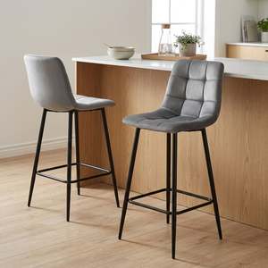 Primo Velvet Bar Stool - Set Of 2 - Grey
