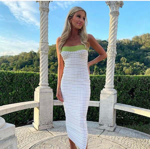 BY JOHNNY - ISABELLE CHECK STRAPLESS KNIT DRESS - 6