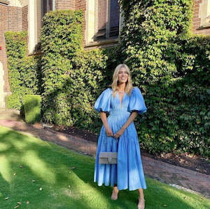 Blue: AJE - FALLING WATER GATHER MIDI DRESS - 10