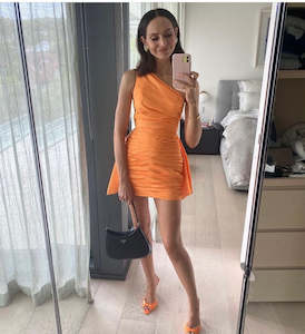 Orange: RACHEL GILBERT - MARCO RUCHED MINI DRESS - 8