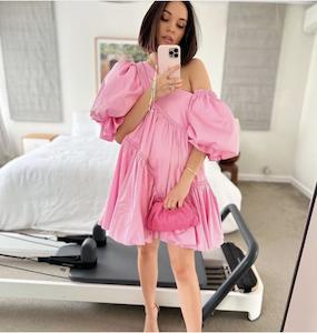 Pink: AJE - CASABLANCA BRAIDED ASYMMETRIC PUFF SLEEVE MINI - 8