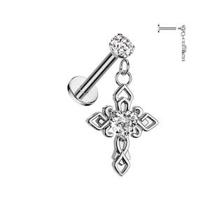 SS316L Internally Threaded Jewelled Prong Set Labret with Jewelled Heart in Celt&hellip;