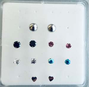 Piercing Jewellery: 925 Sterling Silver Ear Stud Box Set (6 pairs) - SS413