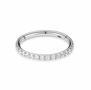 Piercing Jewellery: Titanium High Polish Jewelled Hinged Segment Hoop Ring 16 Gauge - TI-42