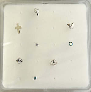 925 Sterling Silver: 925 Sterling Silver Ball-End Nose Stud Box Set (8 studs) - SS412