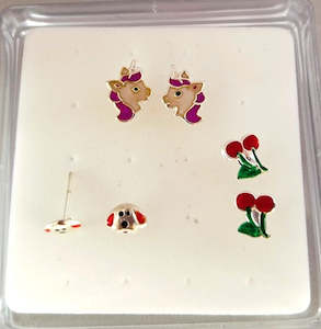 925 Sterling Silver Children's Ear Stud Box Set (3 pairs) - SS401