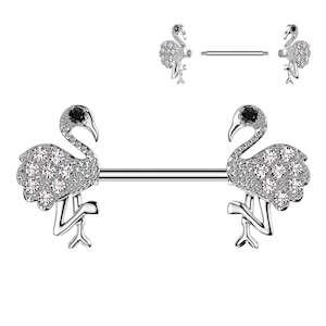 SS316L Jewelled Flamingo Nipple Barbell - N250