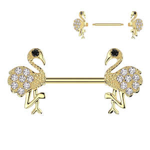 Gold Jewelled Flamingo Nipple Barbell - N250A