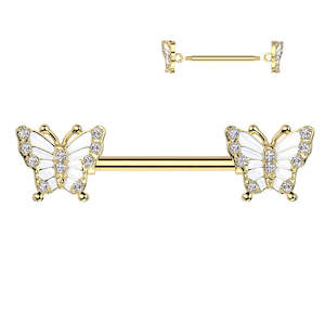 Gold Jewelled Butterfly Nipple Barbell - N251A