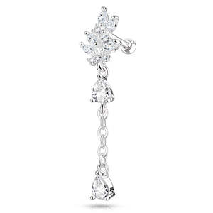 SS316L Jewelled Cluster Leaf Barbell with Long Chain Dangled Pear - E423