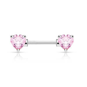 SS316L Pink Jewelled Heart Nipple Barbell - N145