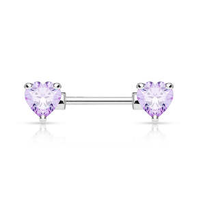 Barbells: SS316L Purple Jewelled Heart Nipple Barbell - N145