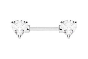 SS316L Crystal Jewelled Heart Nipple Barbell - N145