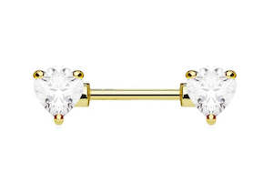 Barbells: Gold Jewelled Heart Nipple Barbell - N145B