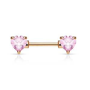 Barbells: Rose Gold Jewelled Heart Nipple Barbell - N145C