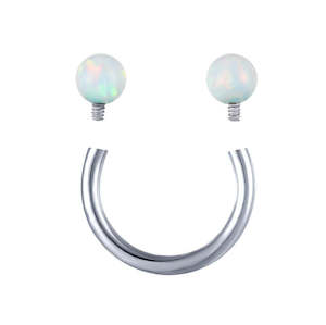 Titanium High Polish White Opal Jewelled Internally Threaded Circular Barbell - TI-124A